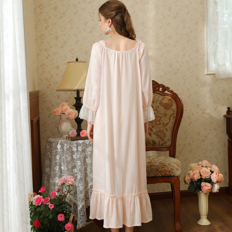 Womens Sweet Long-sleeve Pajama Dress