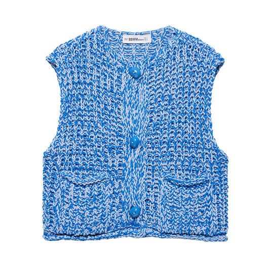 European And American Style Solid Color Thick Needle Knit Casual Short Vest