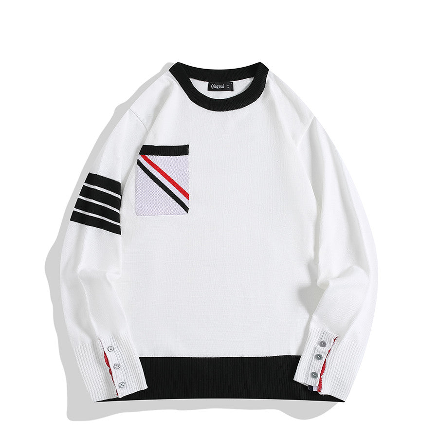 Men's Fashion Casual Multicolor Round Neck Striped Sweater