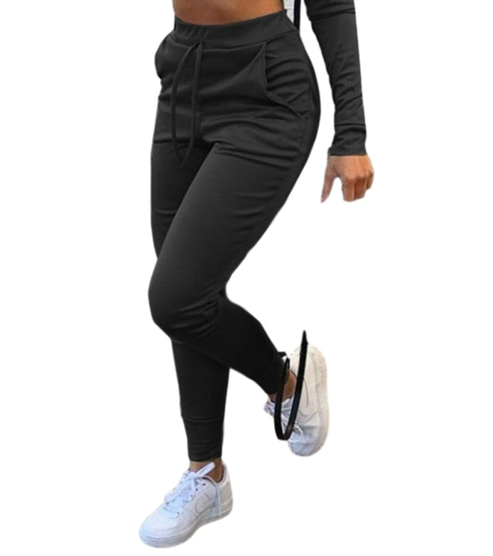 High Waist Skinny Track Pants Pocket Trousers