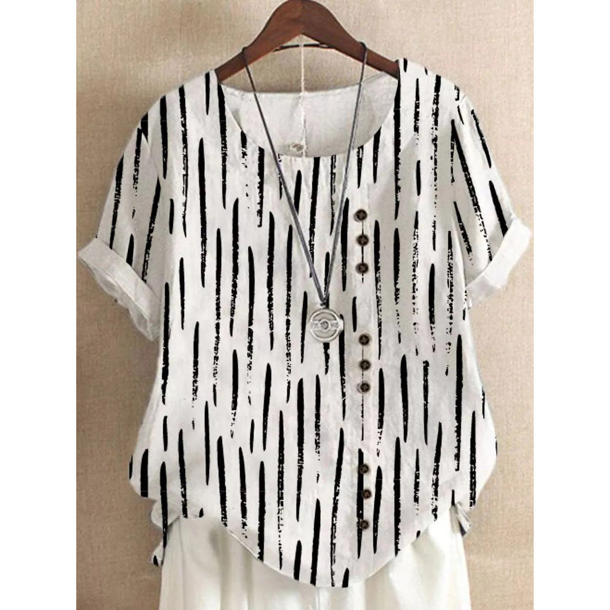 Summer New Printed Floral Button Short Sleeve