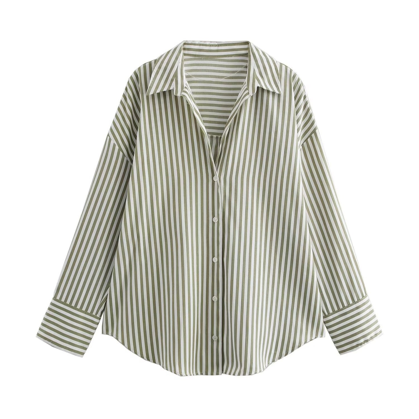 Women's Lapel Collar Multi-Color Long-Sleeve Single-Breasted Shirt