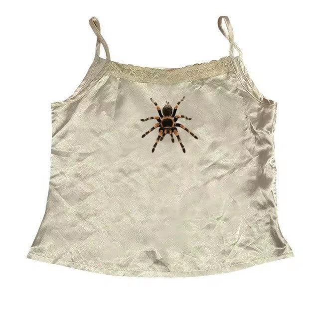 Cute Spider Print Pattern Lace White Lace American Style