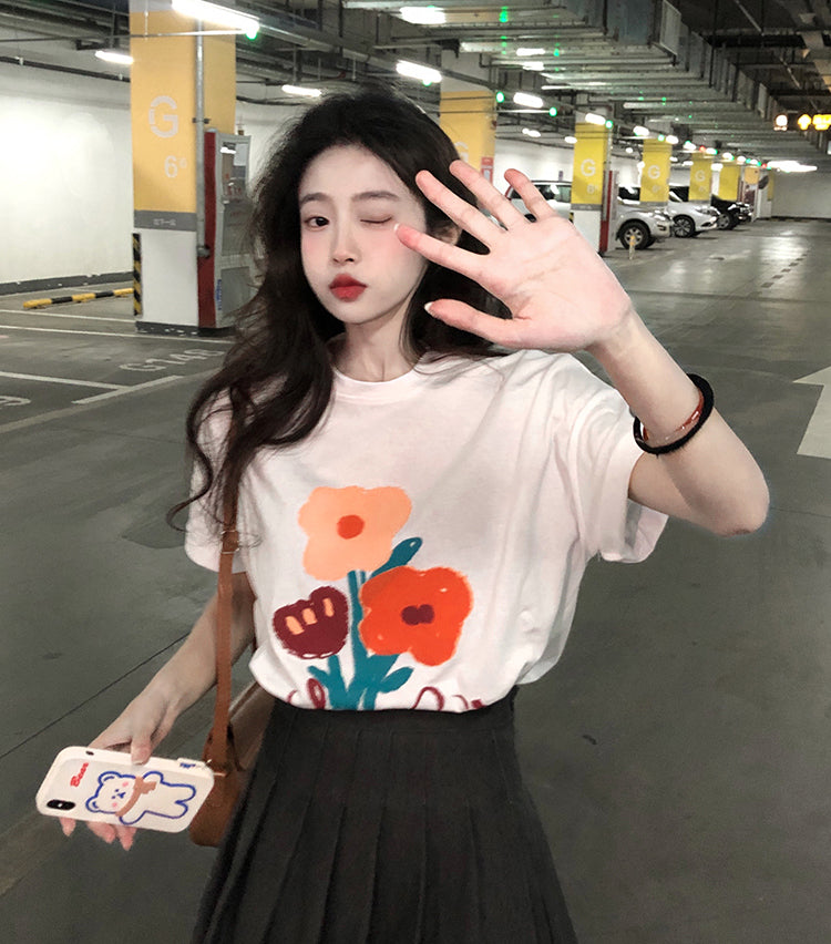 Women's Retro Loose Graffiti Cotton Short Sleeve T-Shirt