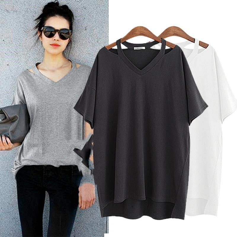 Women's Belly Cover V Neck Plus Size Fashion Loose T-shirt