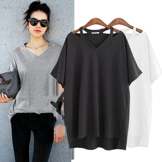 Women's Belly Cover V Neck Plus Size Fashion Loose T-shirt