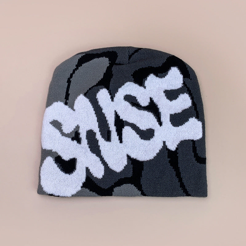 American Contrast Color Letter Jacquard Knitted Hat
