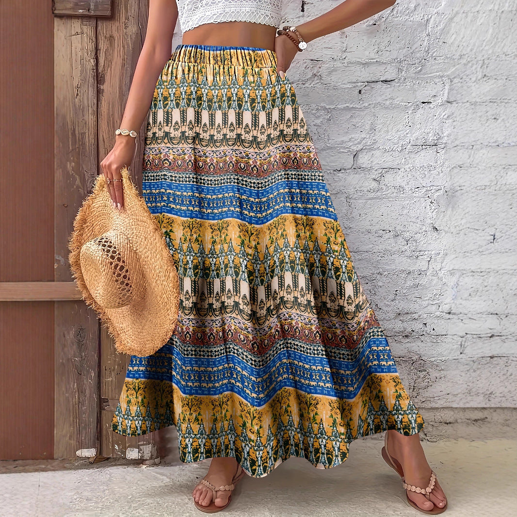 Women's New Casual Fashion Floral Print Midi Skirt