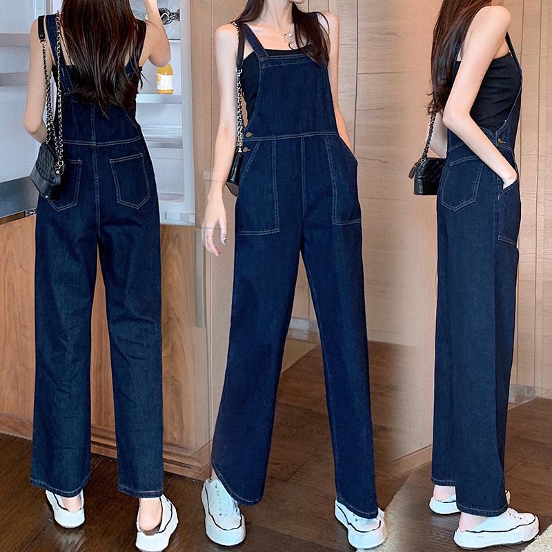 Women's Simple High-waist Dark Denim Overalls