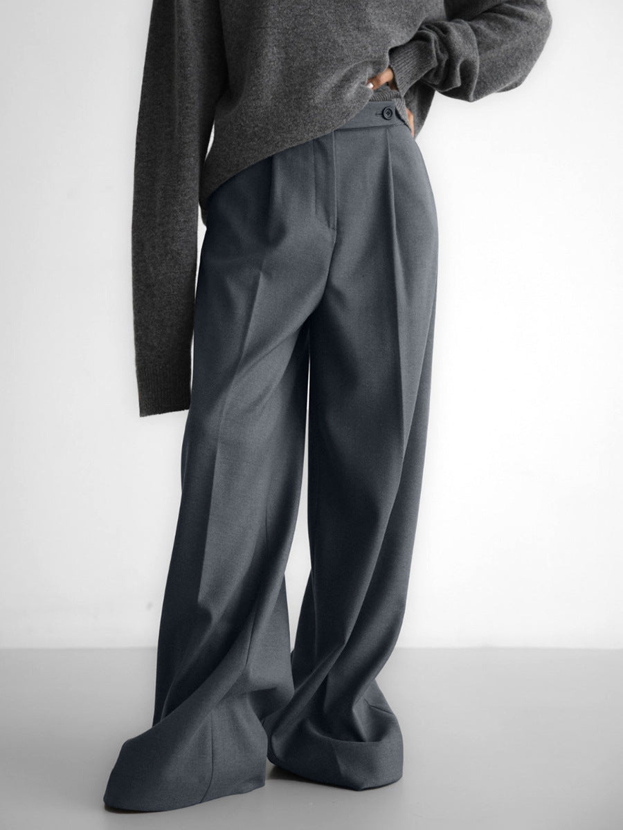 Retro Classic Solid Color Commute Loose Suit Pants