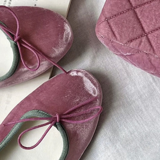 French Retro Granny Shoes Bow Flat Ballet Slipper