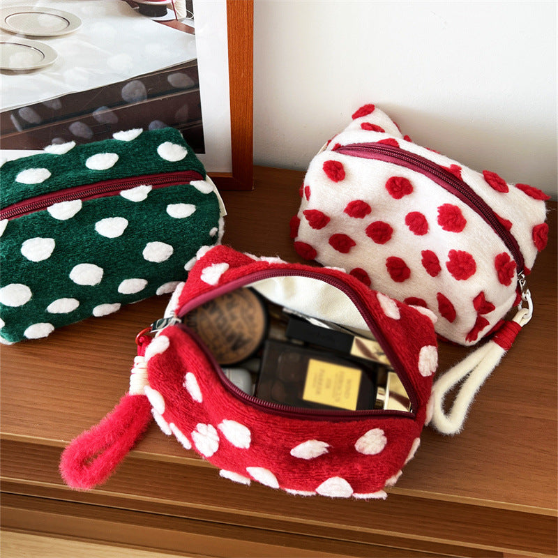 Women's Woolen Hand-carrying Polka Dot Cosmetic Bag