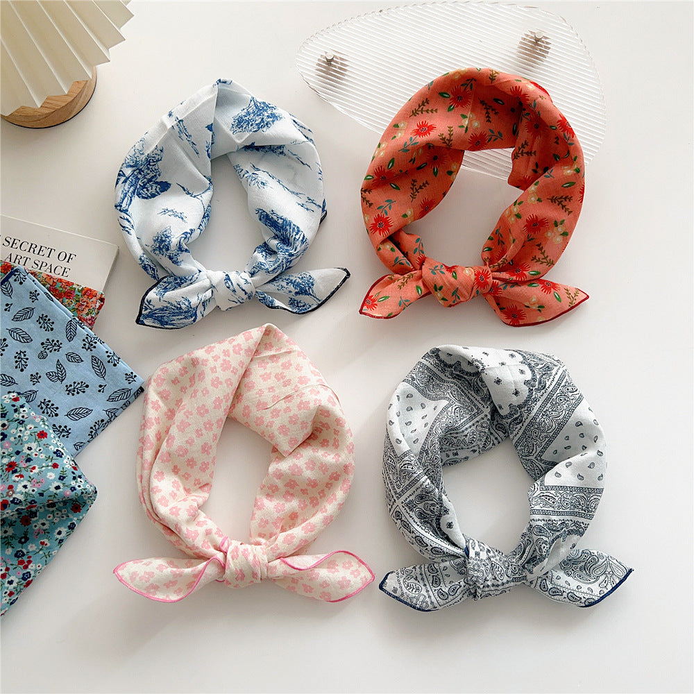 Women's Cotton And Linen Small Square Towel Silk Scarf Artistic All-match Fashion