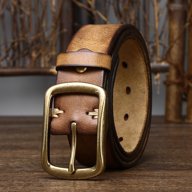 Leather Belt Men's Genuine Leather Pure Retro 38CM