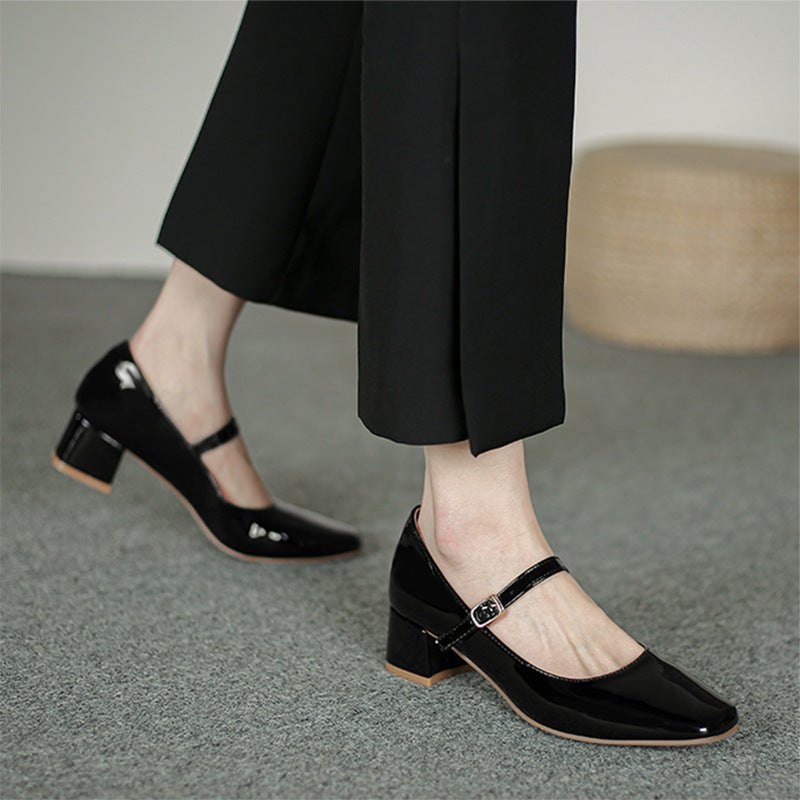 Thick Heel Women's New Shallow Mouth Vintage Mary Jane Shoes