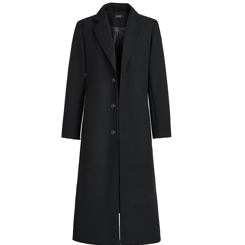 New Men's Woolen Fashion Loose Solid Color Long Trench Coat