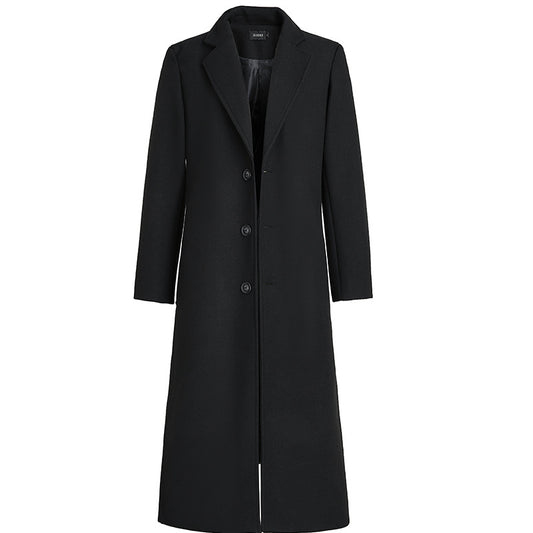 New Men's Woolen Fashion Loose Solid Color Long Trench Coat