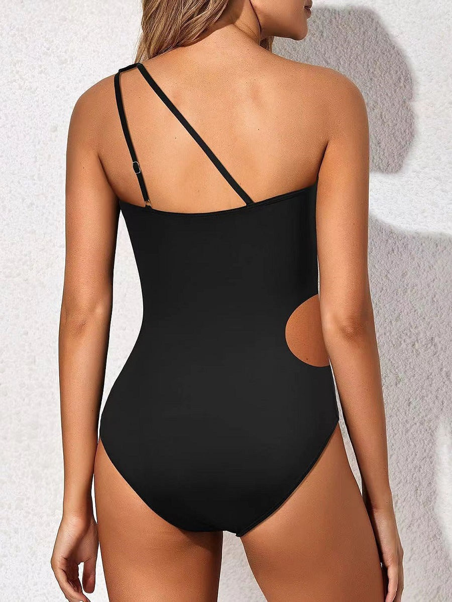 Women's Fashion One-shoulder Solid Color One-piece Swimsuit