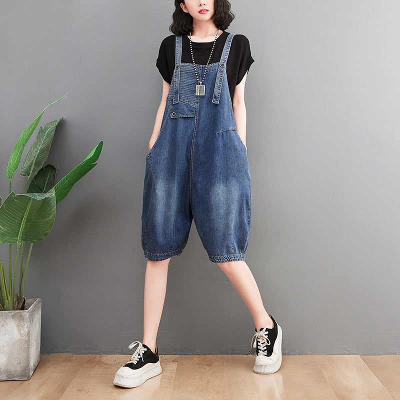 Overalls Harem Pants Casual Loose Striped Contrast Color