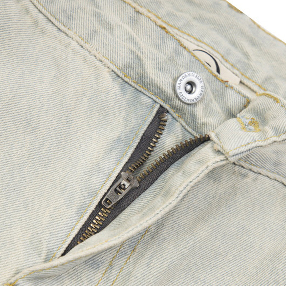 Punk-washed denim-bukser med slidt-look, lige ben, street fashion retro