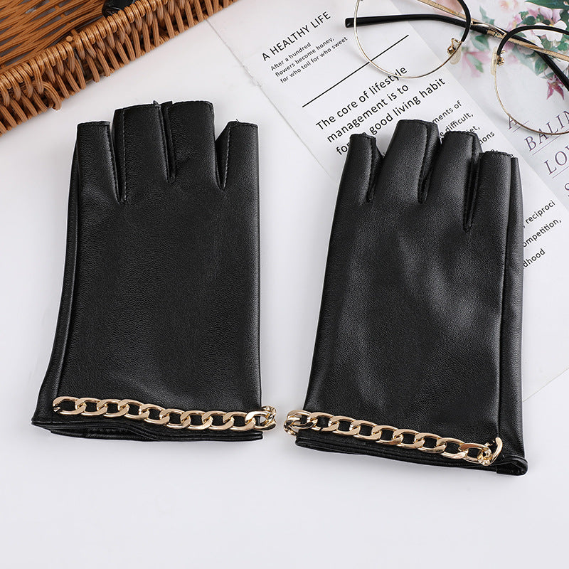 Fashion PU Leather Steampunk Women's Half Finger Gloves