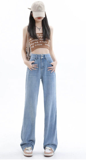 Lyocell Jeans Women's Summer Wide Leg High Waist Thin Loose