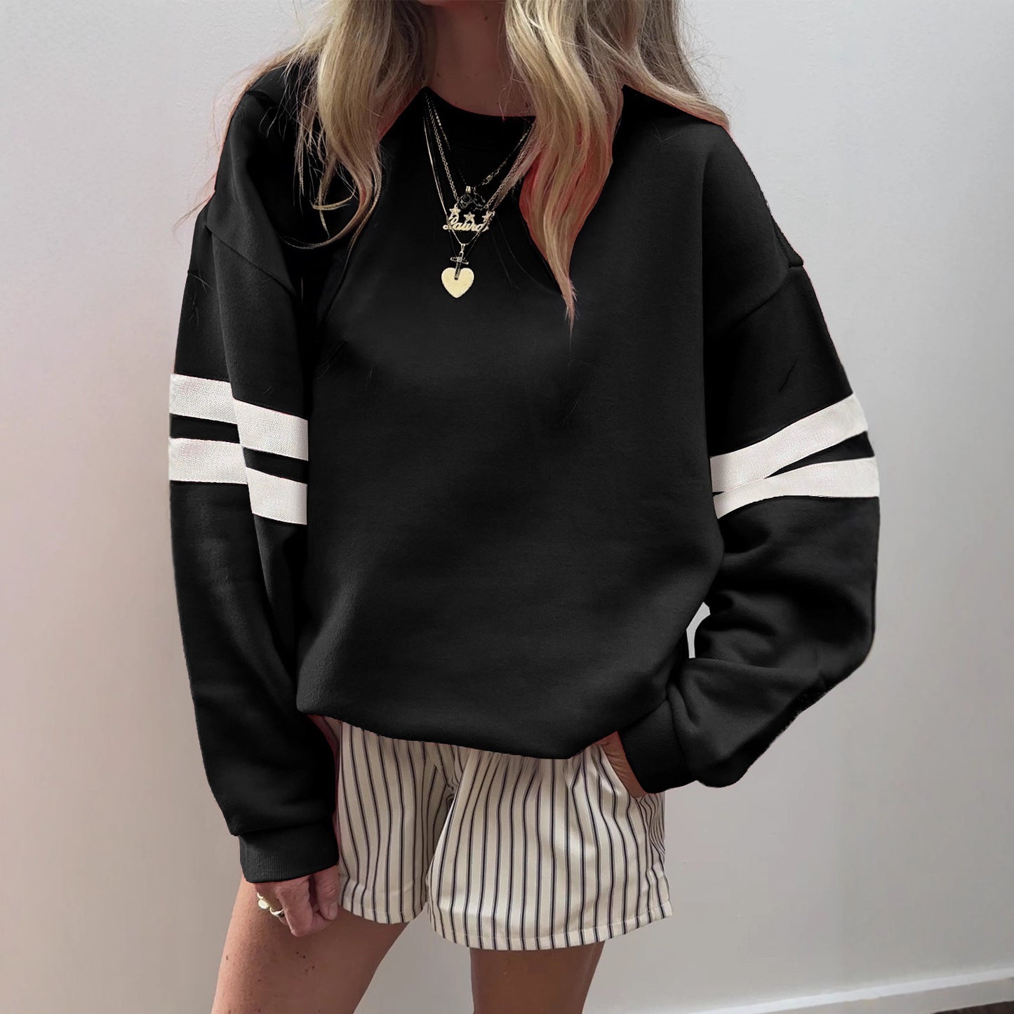 Fiery Red Varsity Striped Detail Drop Shoulder Oversized Sweatshirt