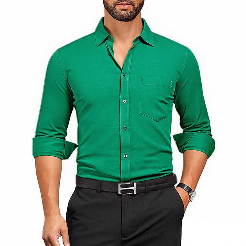 Men's Breathable Stretch Wrinkle-resistant Solid Color Long Sleeve Shirt