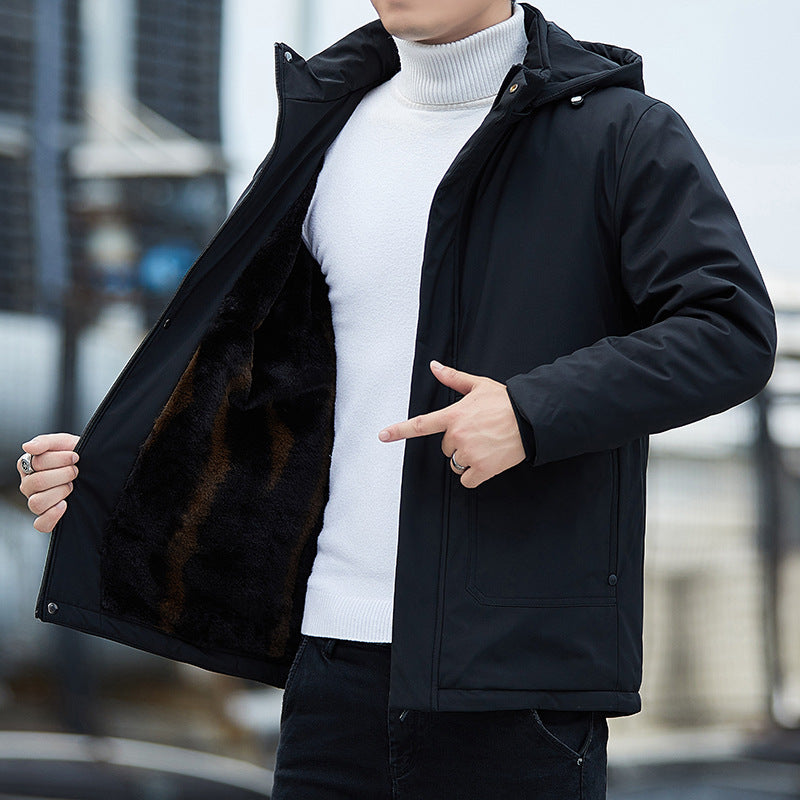 Mens Workwear Jacket AutumnWinter Fleece Lined Thickened Hooded Design Graphene