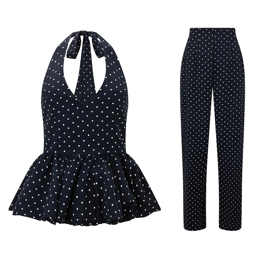 Chic Halter-neck Cami And Wide-leg Pants Set
