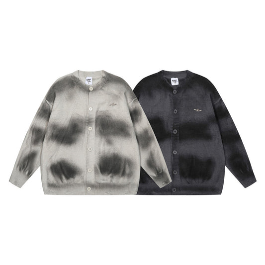 Tie-dyed Distressed Cardigan Sweater For Men
