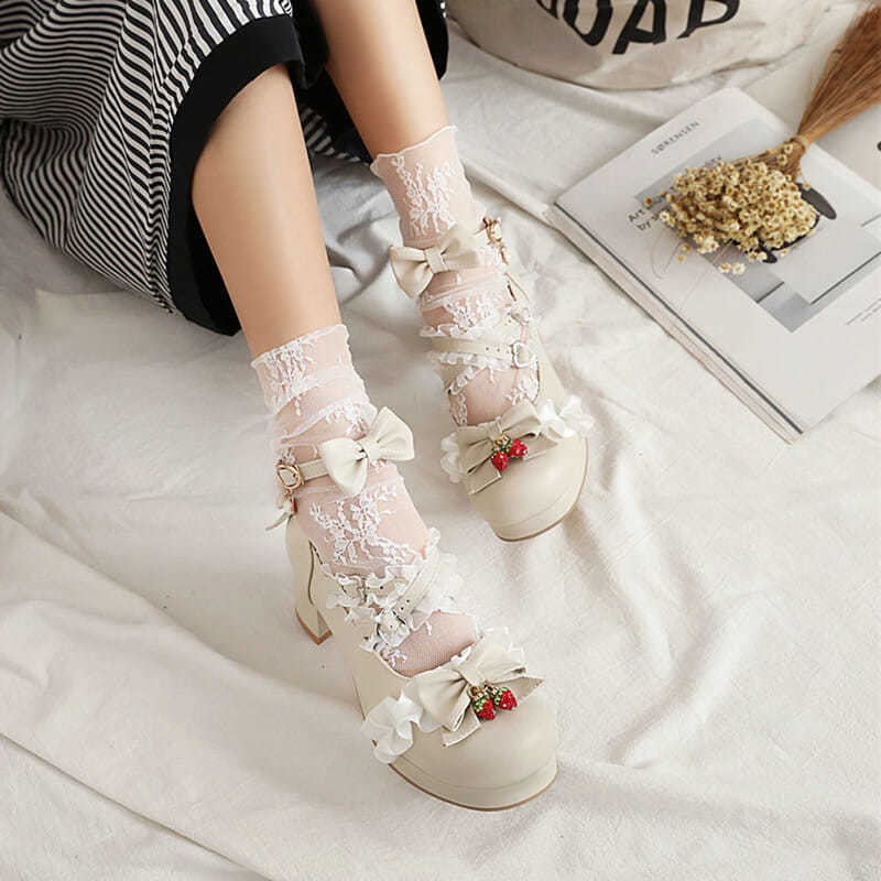 Fashion Thick Middle Heel Lace Bow