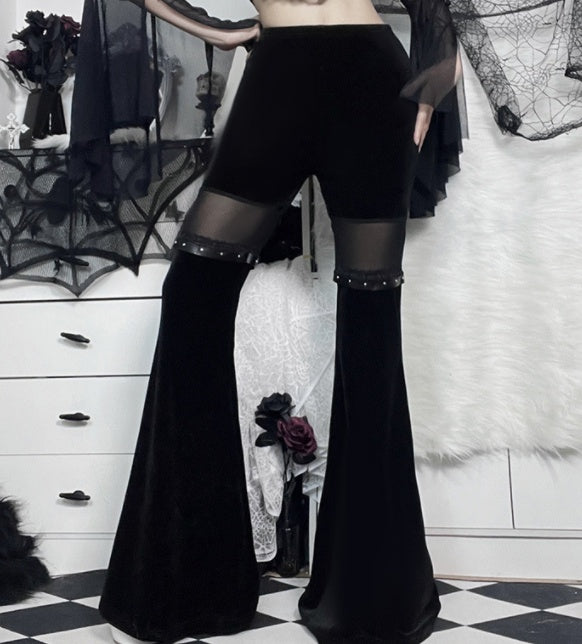 Mesh Panel Slim Fit High Waist Flare Pants