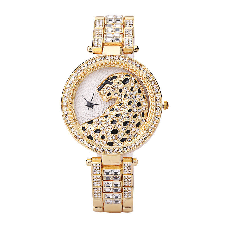Damers tredimensionelle ur med diamant-leopardprint