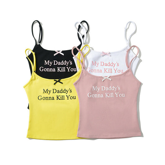 Printed Bowknot Decoration Small Sling Summer New Sweet And Spicy Slim-fit Short Bottoming Vest
