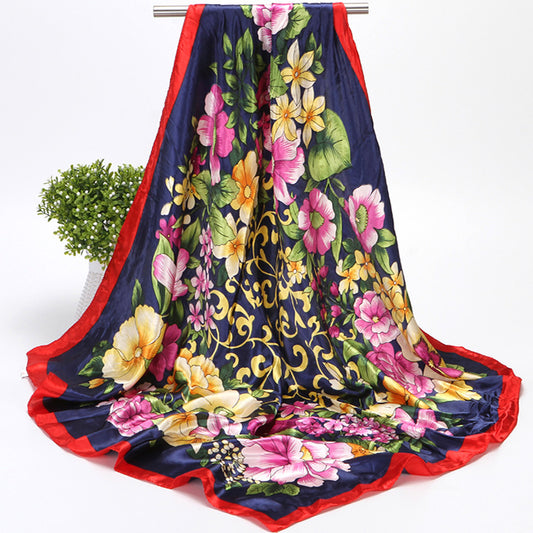 Spring And Autumn Women's Printed 90 Large Kerchief Artificial Silk Floral Scarf