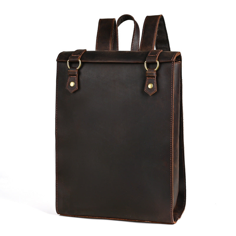 Crazy Horse Leather Men's Vintage Backpack Large Capacity