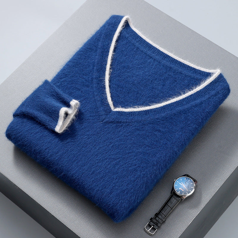 Herre Pullover V-hals Løs Farve Matchende Plus Size Termo Sweater
