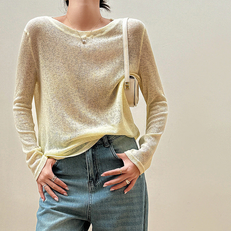 Women's Loose Knitted Blouse Idle Style High-grade Long-sleeved T-shirt