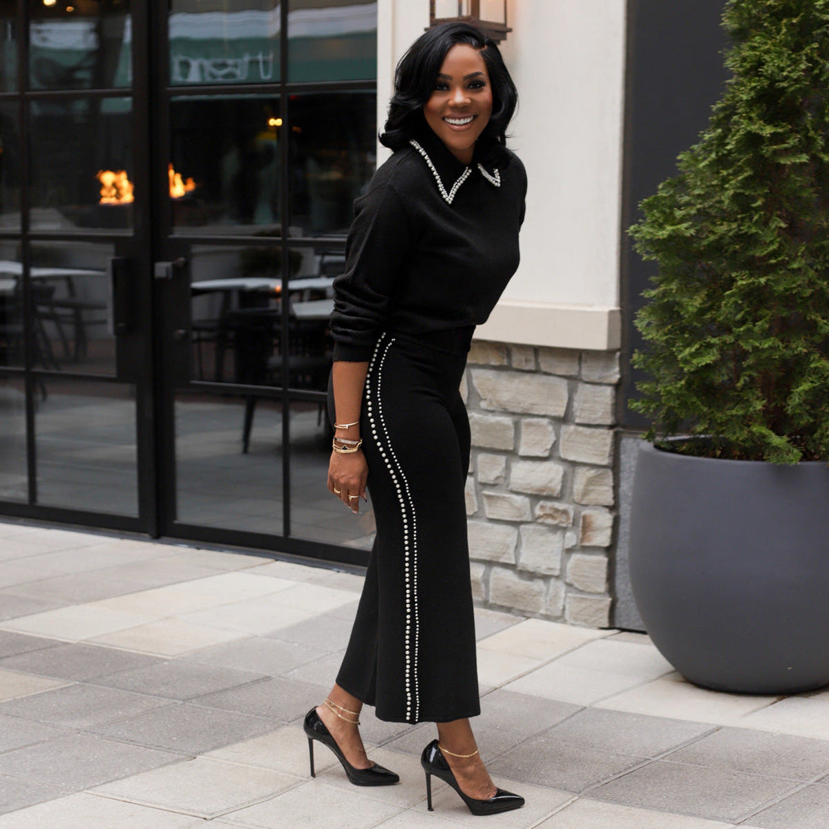 Casual Pearl Double Row Lapel Two-piece Suit