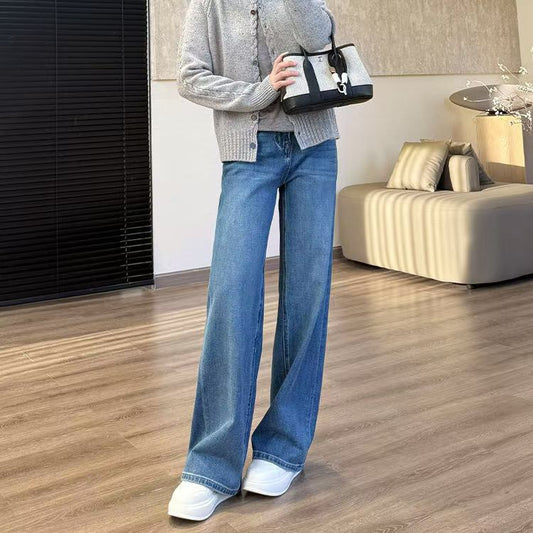 Kvinders moderigtige slim-fit afslappede denim-bukser med brede ben
