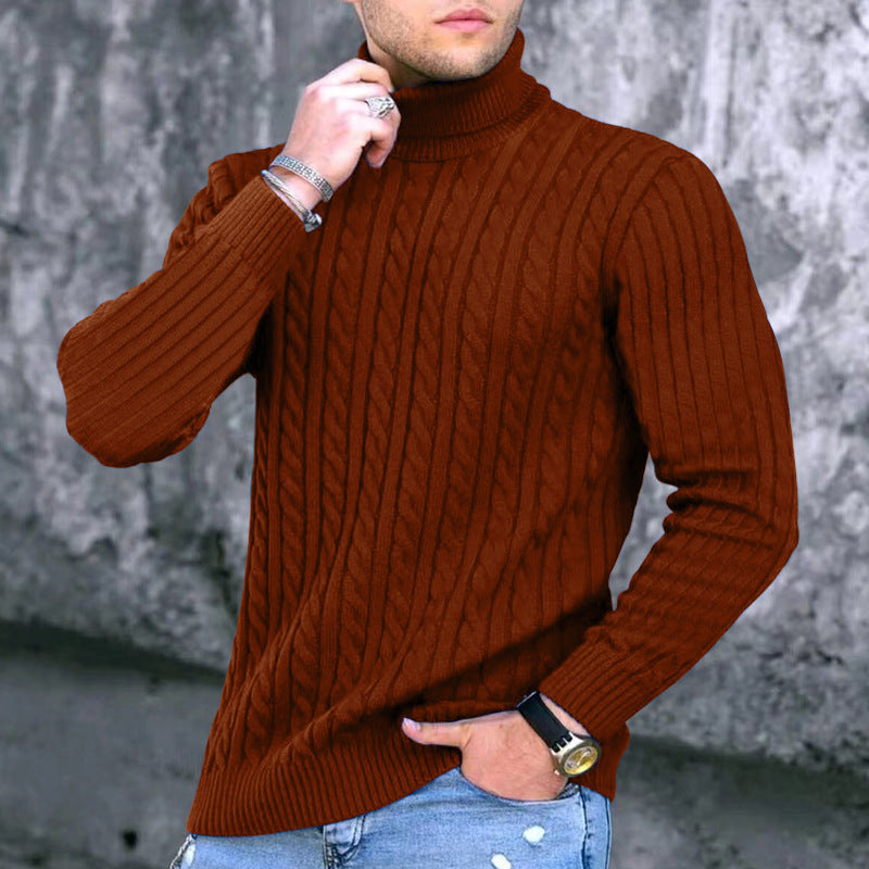 High Neck Fried Dough Twist Long Sleeve Men's Casual Sweater