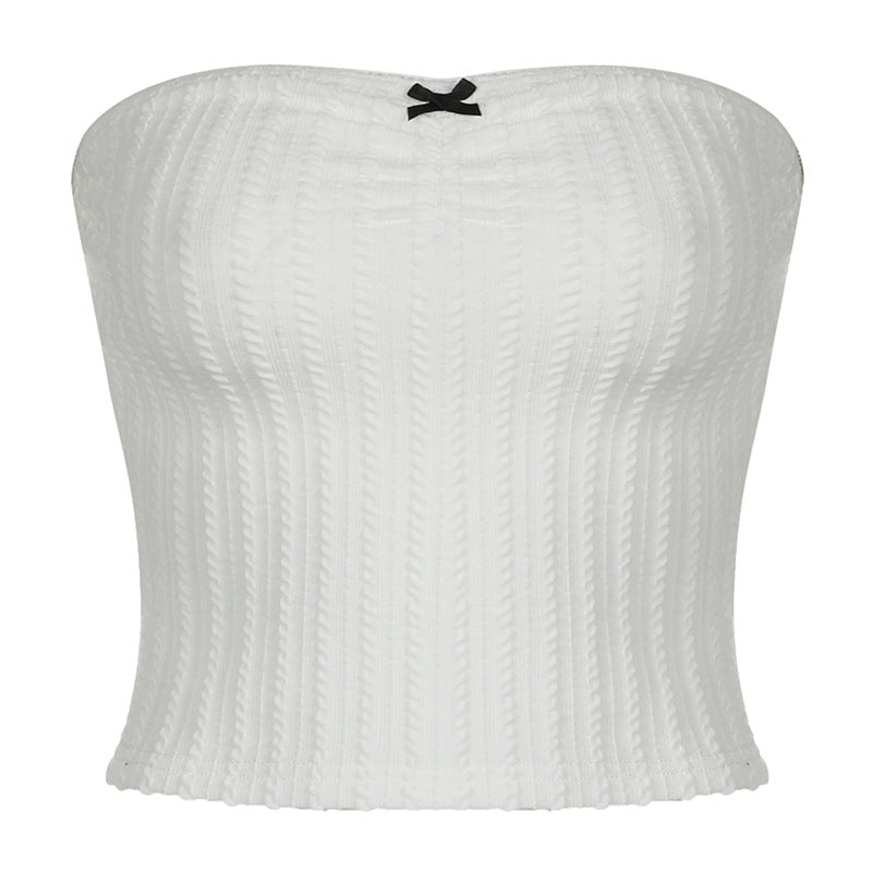 Little Woman Bow Stitching Pure Color Tube-top Top