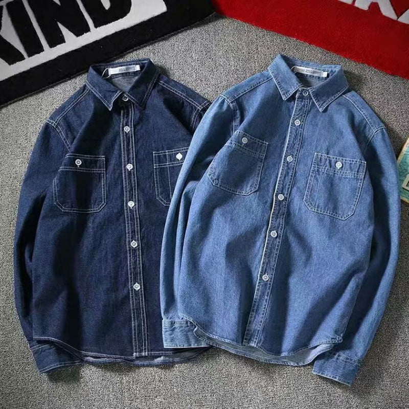 Spring And Autumn Denim Shirt Men's Korean-style Slim Fit