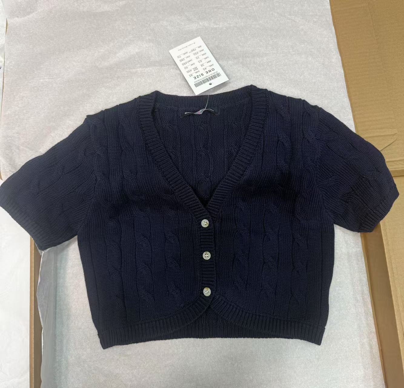 Womens Knitted Short-sleeve Cardigan Top