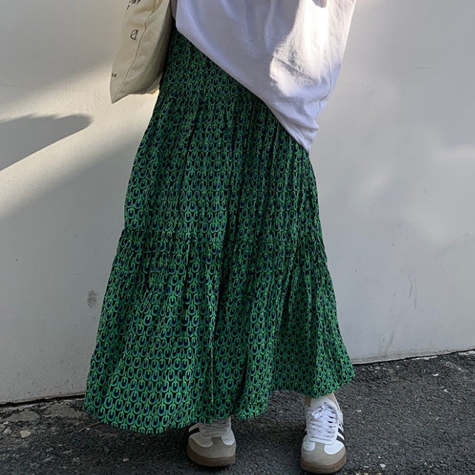 Summer Elastic High Waist Crimp Large Swing Dress Slimming Skirt