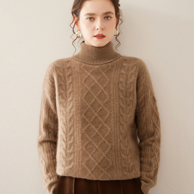 Women's High Lapel Cashmere Loose Lazy Sweater Three-strand Thickened Knitting Bottoming Shirt Top