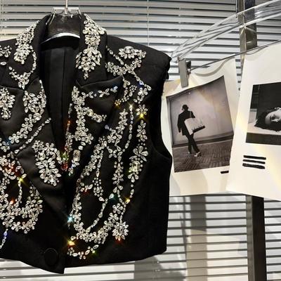 Heavy Industry Hand Nailed Bead Rhinestone Flower Shoulder Pad Suit Vest Clip