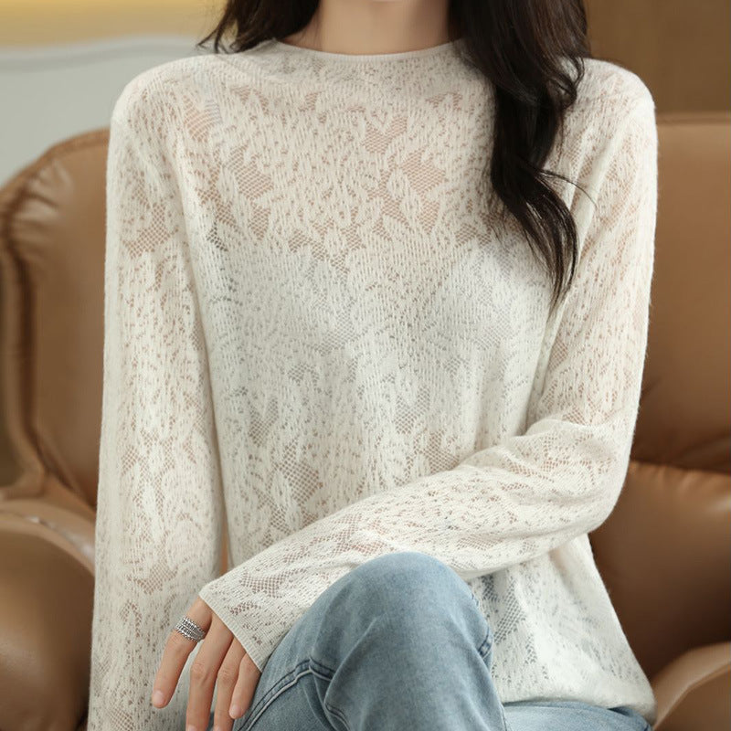 Women's Half Turtleneck Hollow Out Sweater Loose Pullover Fashionable Knitted