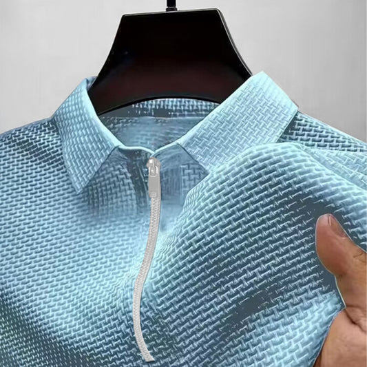 High-end mesh-issilke-T-shirt med halv lynlås